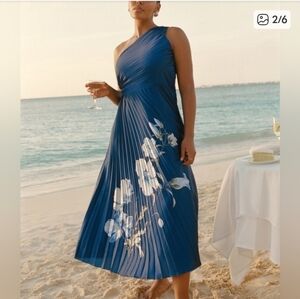 Abercrombie & Fitch Navy One-Shoulder Floral Pleated Dress